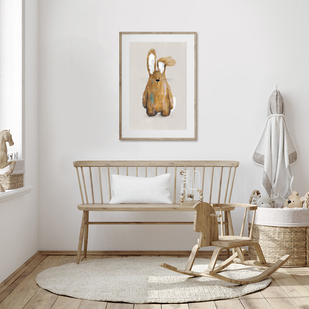 Tigercub Prints Neutral Bunny Woodland Nursery Print (3 Sizes Available)