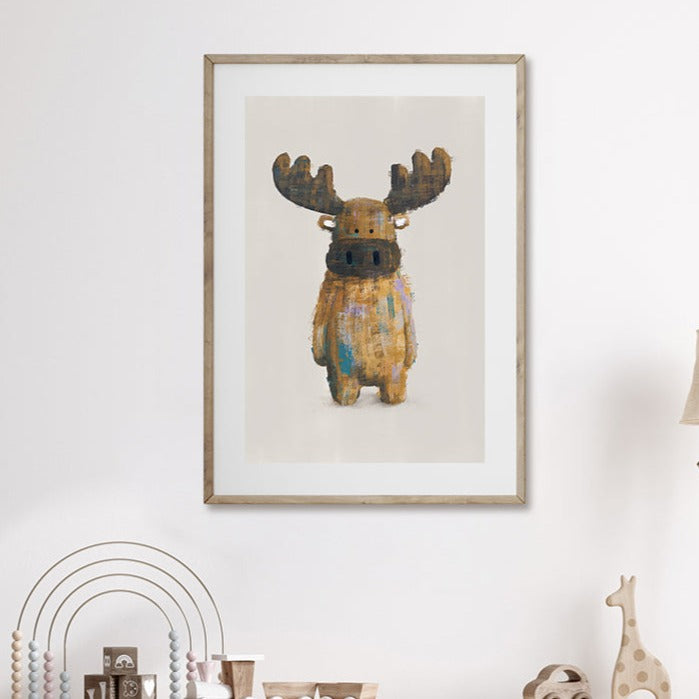 Tigercub Prints Neutral Moose Woodland Nursery Print (3 Sizes Available)