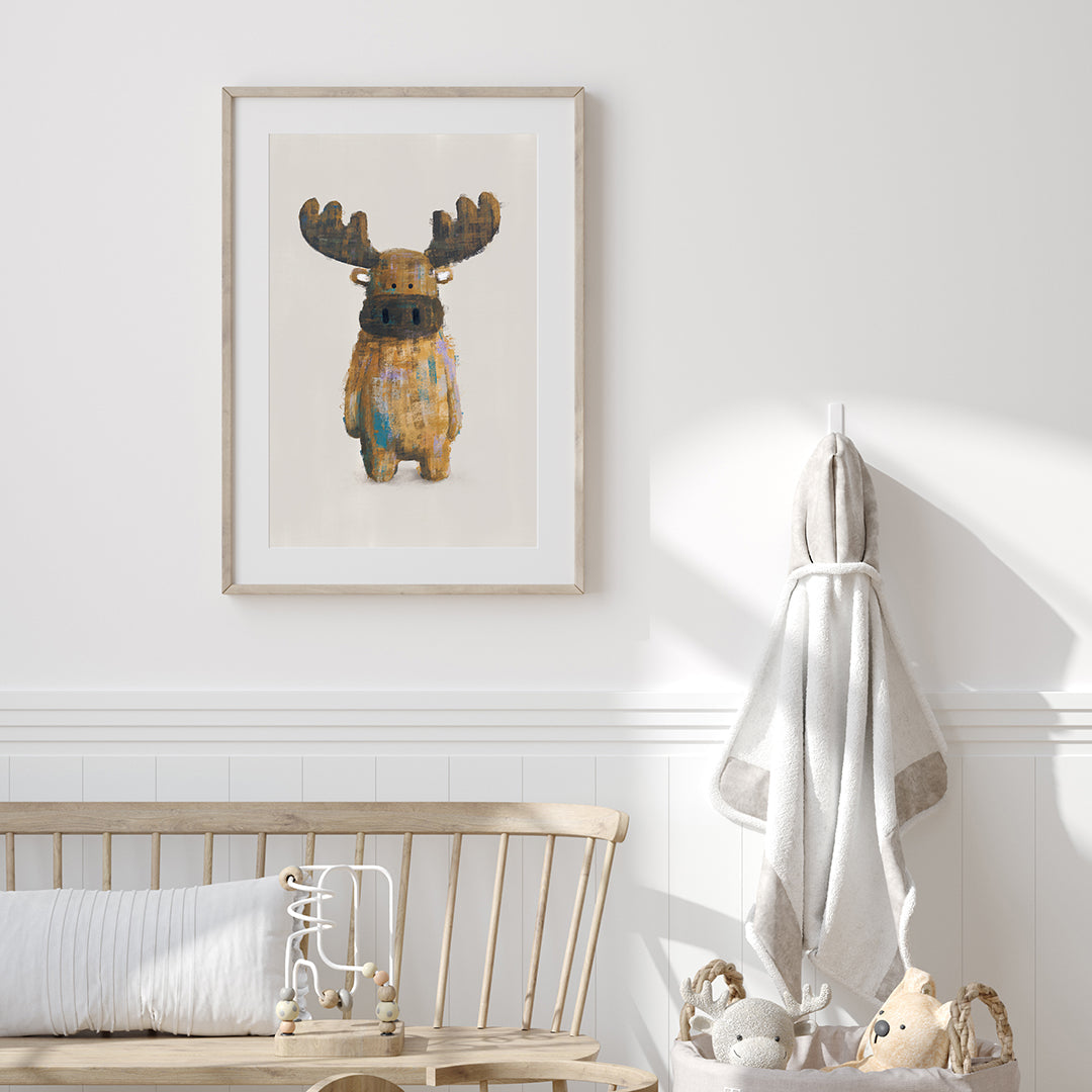 Tigercub Prints Neutral Moose Woodland Nursery Print (3 Sizes Available)
