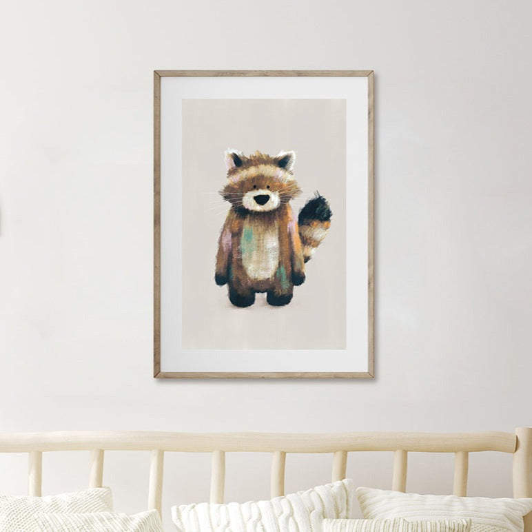 Tigercub Prints Neutral Racoon Woodland Nursery Print (3 Sizes Available)