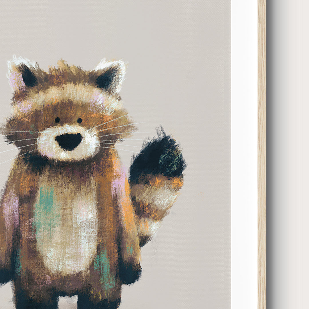 Tigercub Prints Neutral Racoon Woodland Nursery Print (3 Sizes Available)