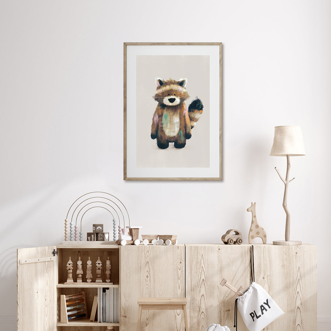 Tigercub Prints Neutral Racoon Woodland Nursery Print (3 Sizes Available)