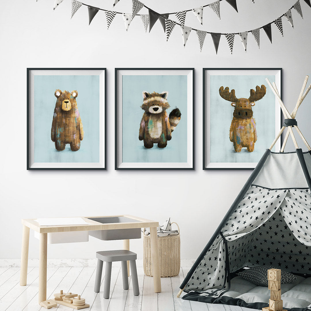Tigercub Prints Woodland Animals Nursery Prints Set of 3
