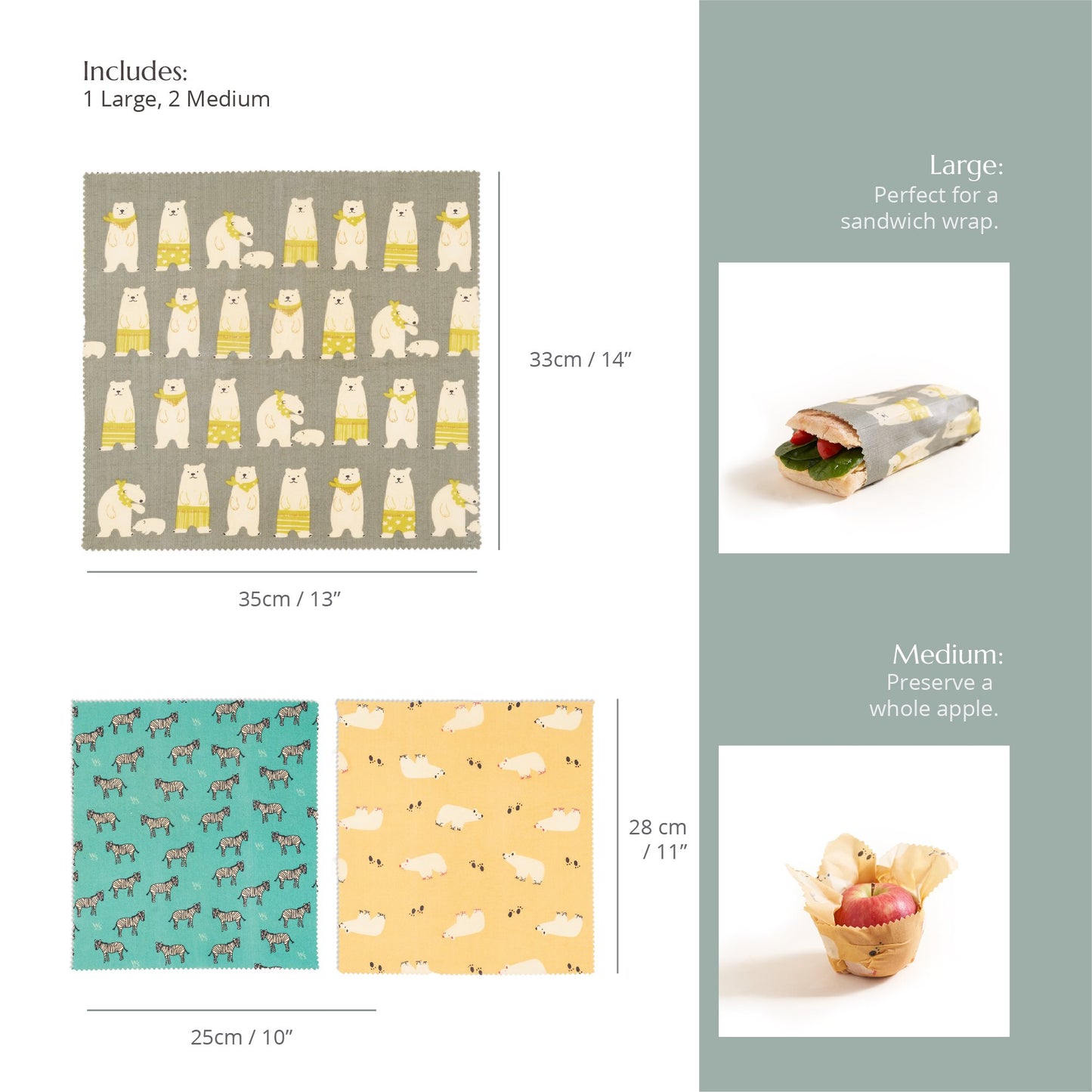 Wild & Stone Beeswax Eco Food Wraps - Animal - 3 Pack