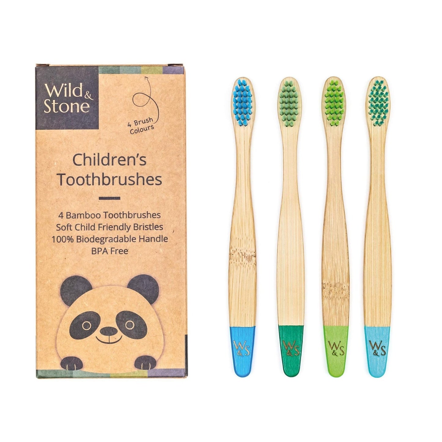 Wild & Stone Children's Bamboo Toothbrush - 4 Pack - Aqua