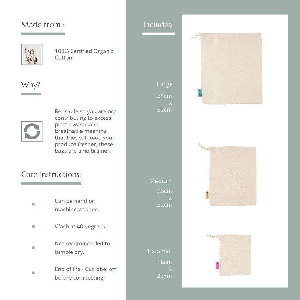 Wild & Stone Reusable Cotton Produce Bags - Set of 3