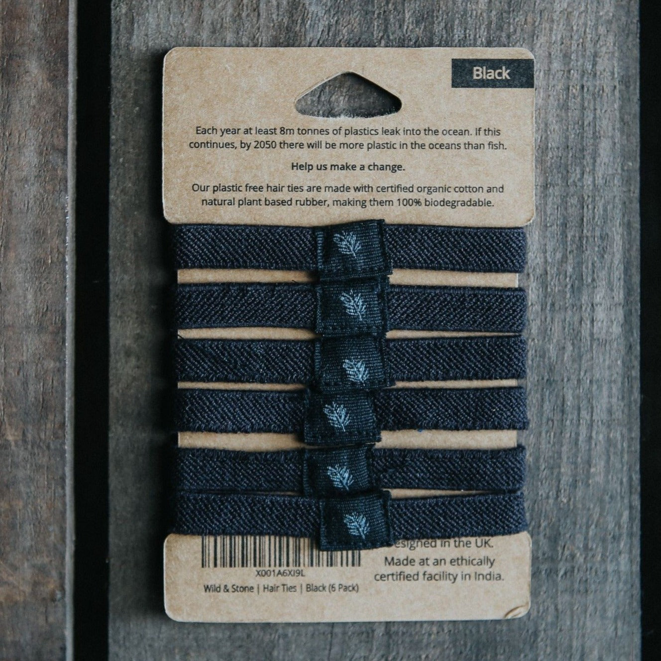 Wild & Stone Plastic Free Hair Ties - 6 Pack - Black
