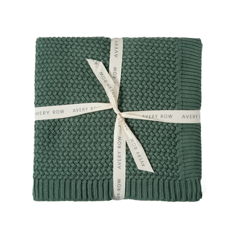 Avery Row Plait Knit Baby Blanket - Pine Green