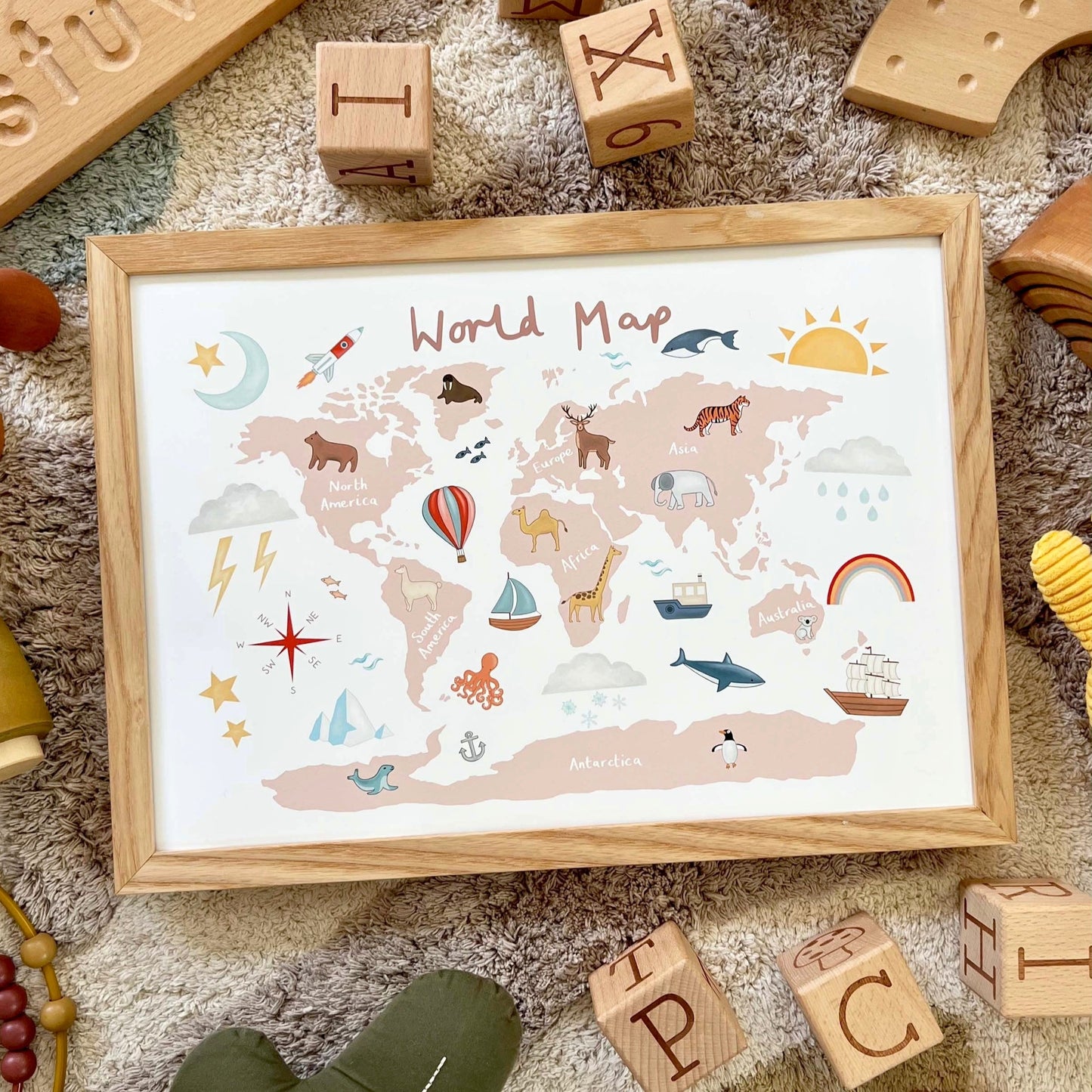 World Map Art Print In Rose Pink by Kid of the Village (6 Sizes Available)