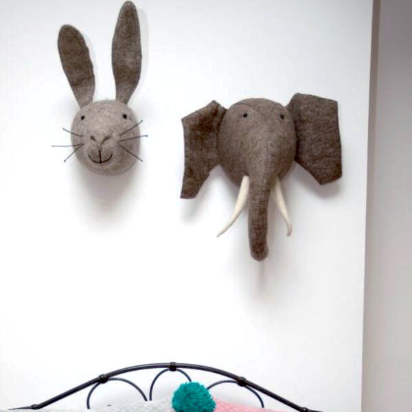 Fiona Walker Grey Hare Felt Animal Wall Head - Mini | Soren's House
