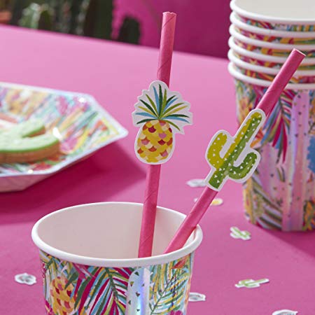 Paper Straws 16 Pack - Cactus & Pineapples By Ginger Ray