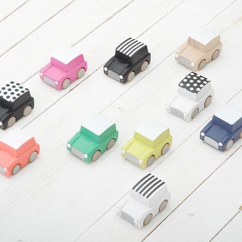 Kiko & GG Kuruma Classic Wooden Wind Up Car - White/Stripes