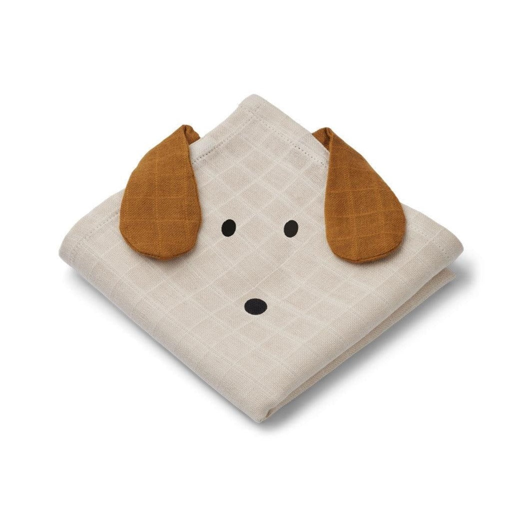 Liewood Hannah Organic Muslin Cloths - 2 Pk - Dog/Sandy Mix