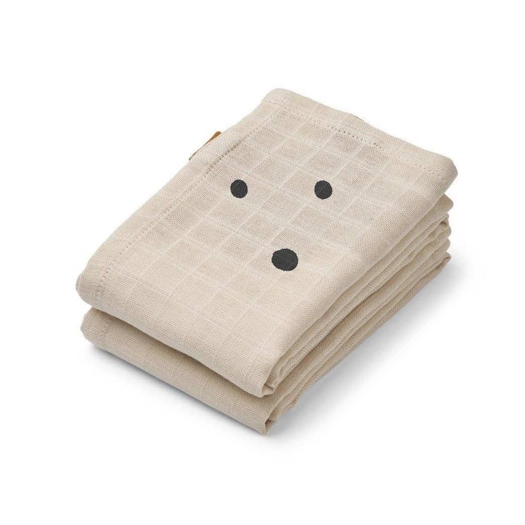 Liewood Hannah Organic Muslin Cloths - 2 Pk - Dog/Sandy Mix