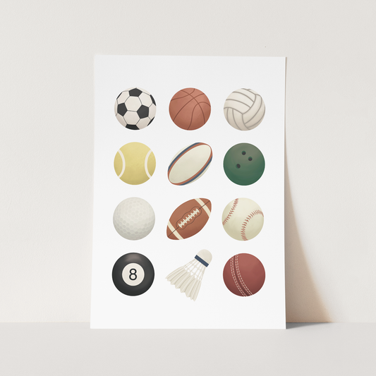 Sports Balls Art Print in White by Kid of the Village (6 Sizes Available)