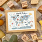 Kid of the Village World Map Art Print - Blue