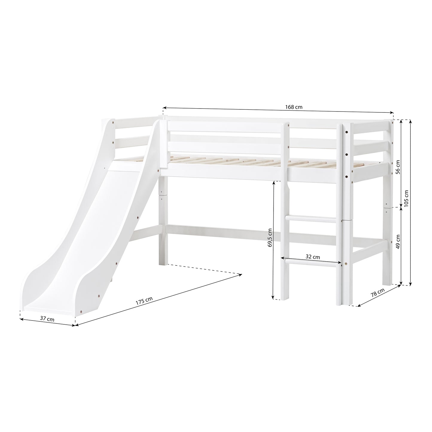 Hoppekids Eco Dream Mid Sleeper Bed with Slide - White (2 Sizes Available)
