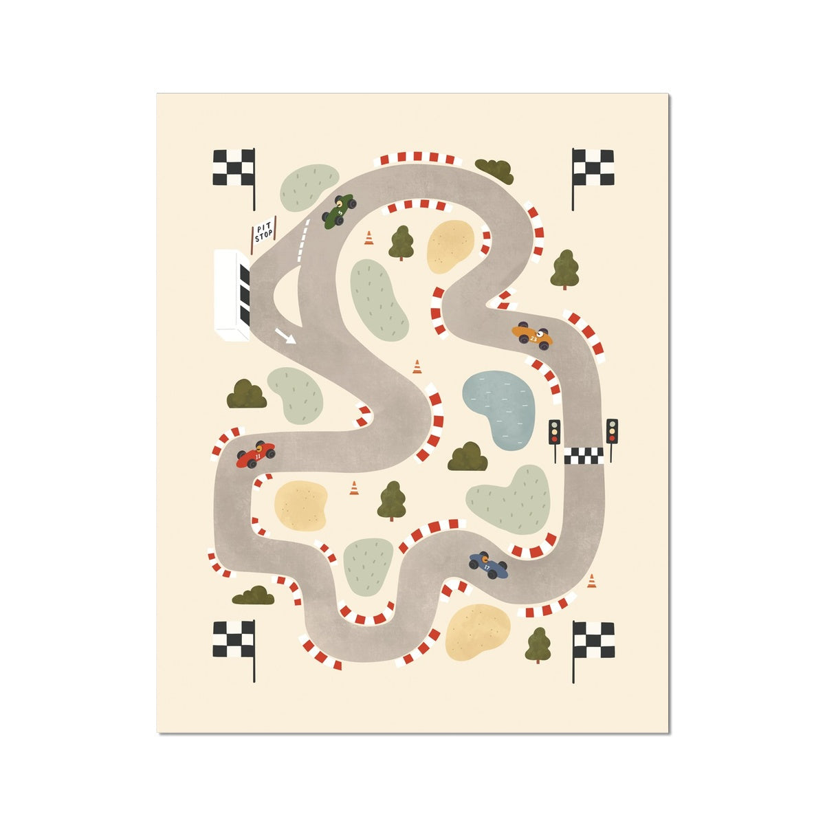 Kid of the Village Race Track Art Print - Light Cream
