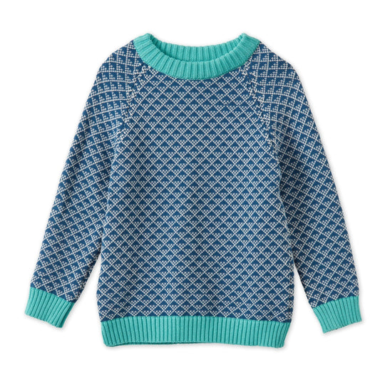 Organic Cotton Nordic Knit Pullover in Fjord Blue by Vild House of Little