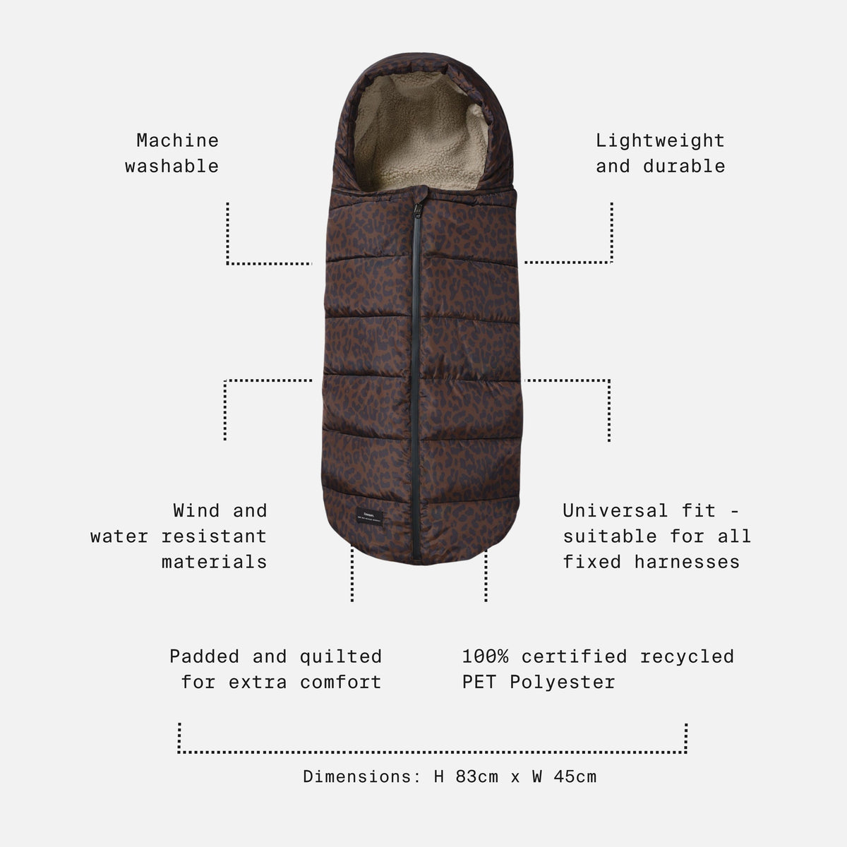 Finnsøn ALMA Eco Universal quilted footmuff - Chocolate Leopard