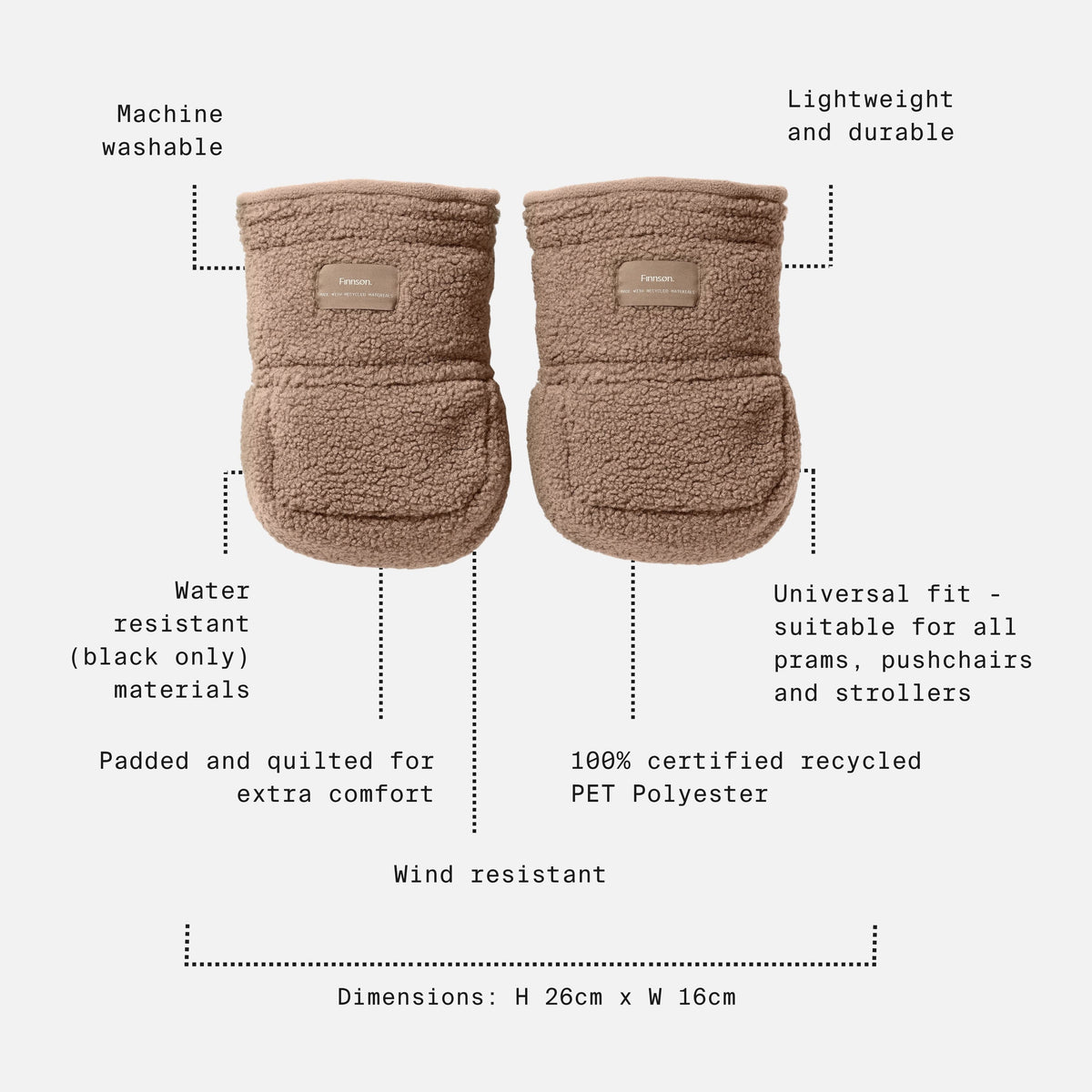 Finnsøn ASTRID Eco Universal Stroller Mittens - Mocha Borg