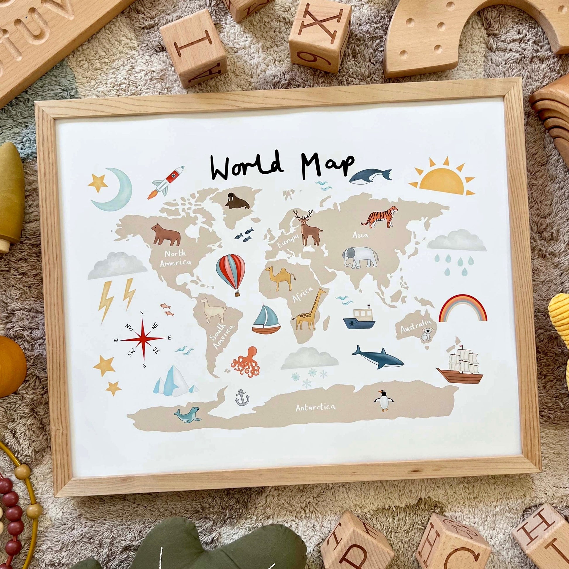Kid of the Village World Map Art Print - Beige