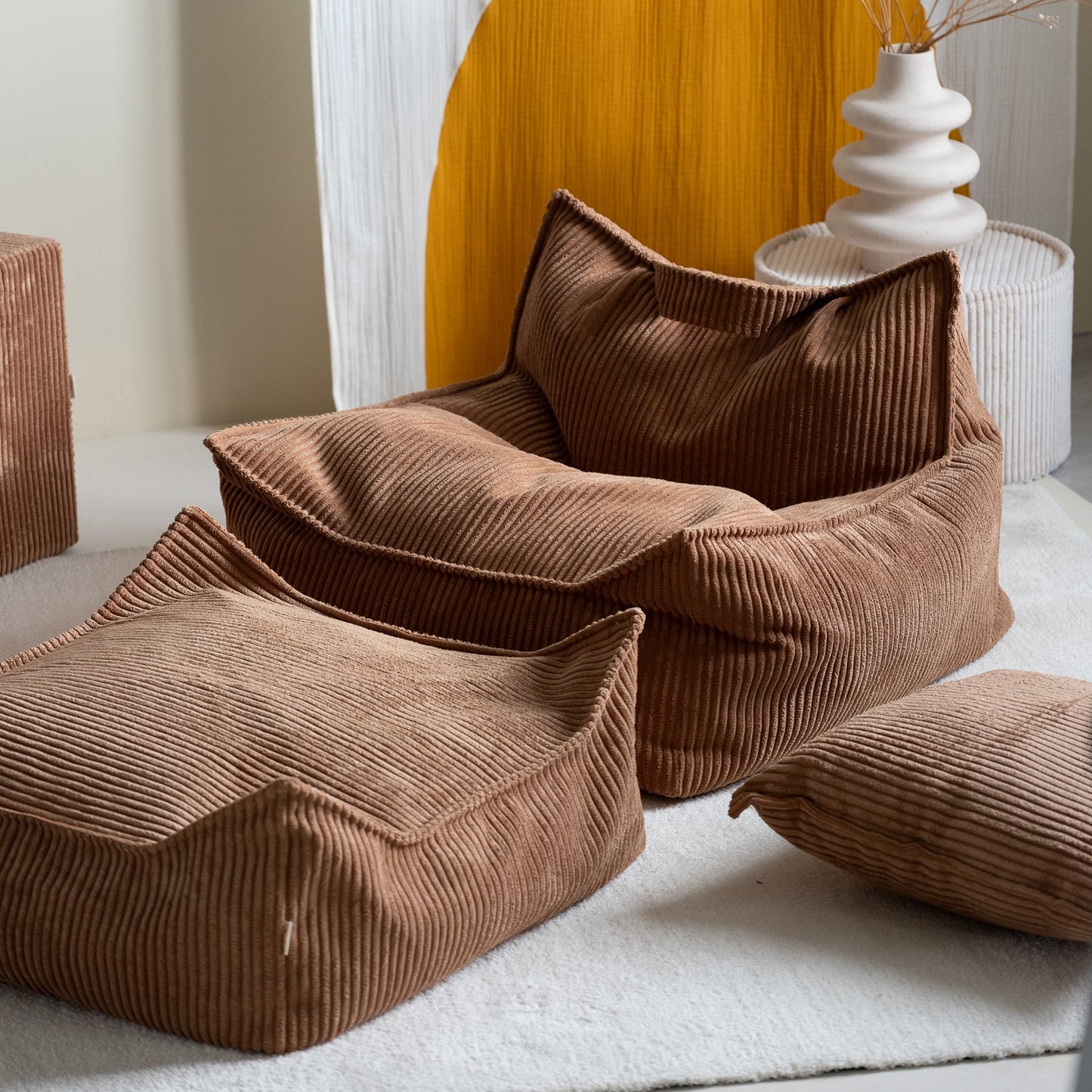 Wigiwama Beanbag Chair & Ottoman Set - Corduroy Toffee