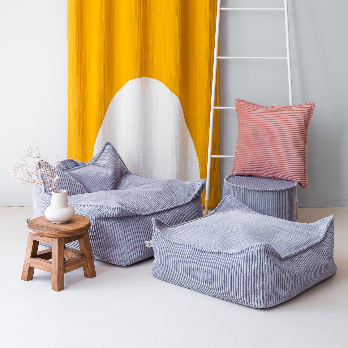 Wigiwama Beanbag Chair & Ottoman Set - Corduroy Blueberry