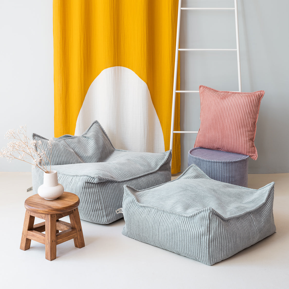 Wigiwama Beanbag Chair & Ottoman Set - Corduroy Peppermint