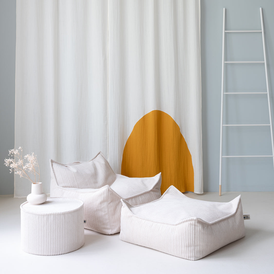 Wigiwama Beanbag Chair & Ottoman Set - Corduroy Marshmallow