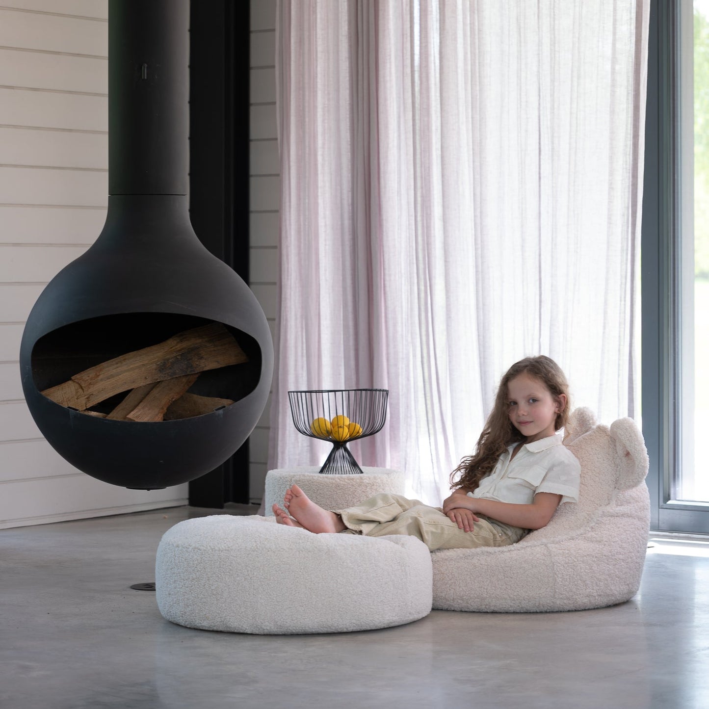 Wigiwama Bear Beanbag & Ottoman Set - Cream