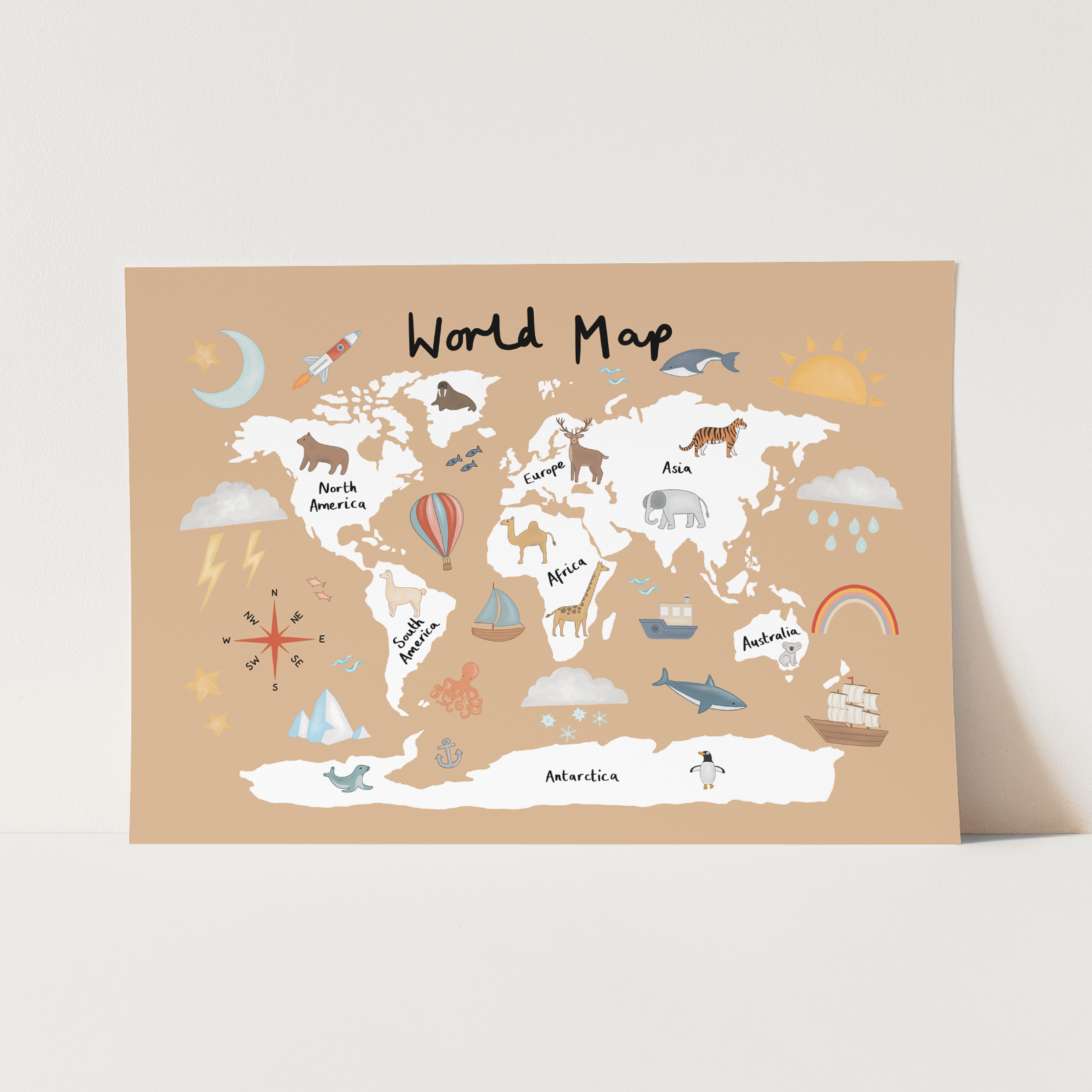 Kid of the Village World Map Art Print - Sand