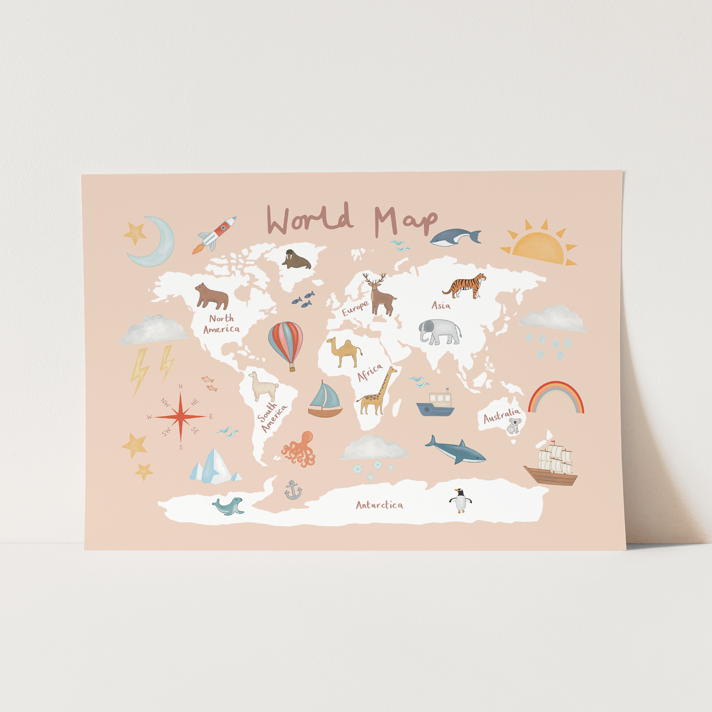 Kid of the Village World Map Art Print - Pink