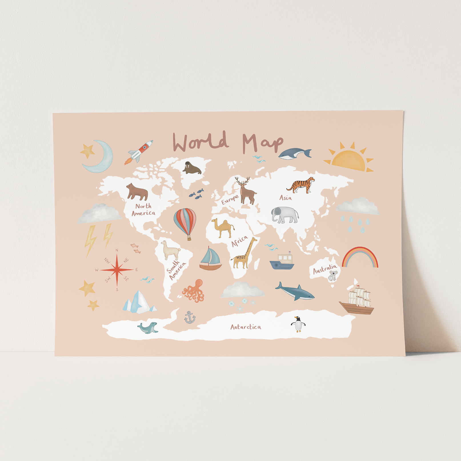 Kid of the Village World Map Art Print - Pink