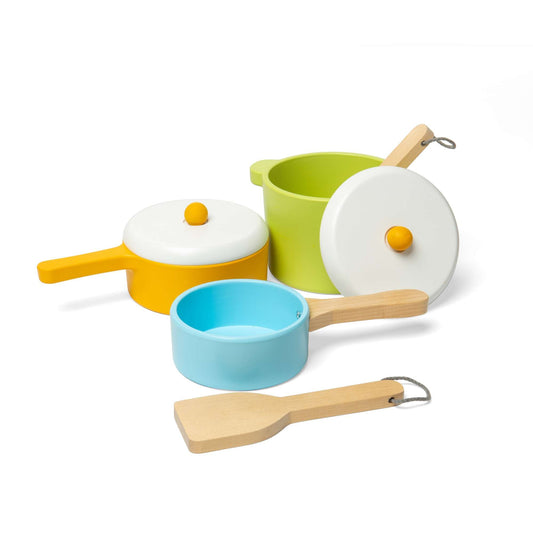 Bigjigs Wooden Toy Pots & Pans Set
