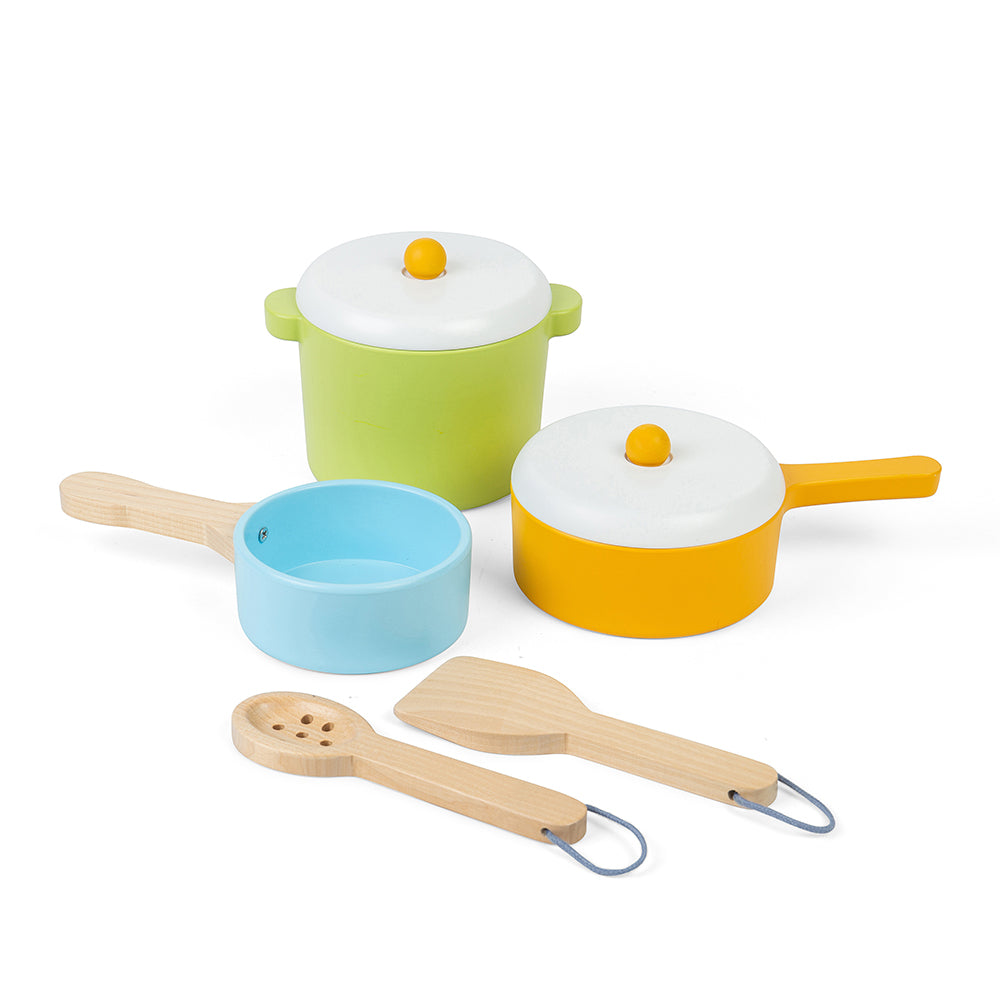 Bigjigs Wooden Toy Pots & Pans Set