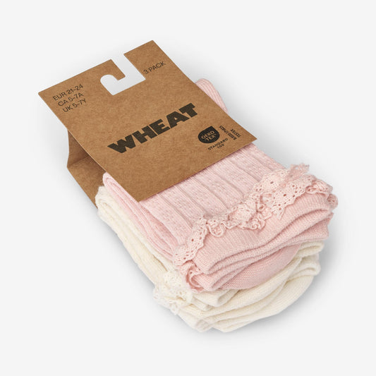 Wheat 'Naja' 3-Pack Lace Socks - Powder