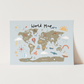 Kid of the Village World Map Art Print - Khaki/Blue