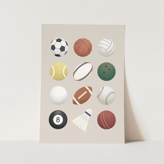 Sports Balls Art Print in Stone by Kid of the Village (6 Sizes Available)