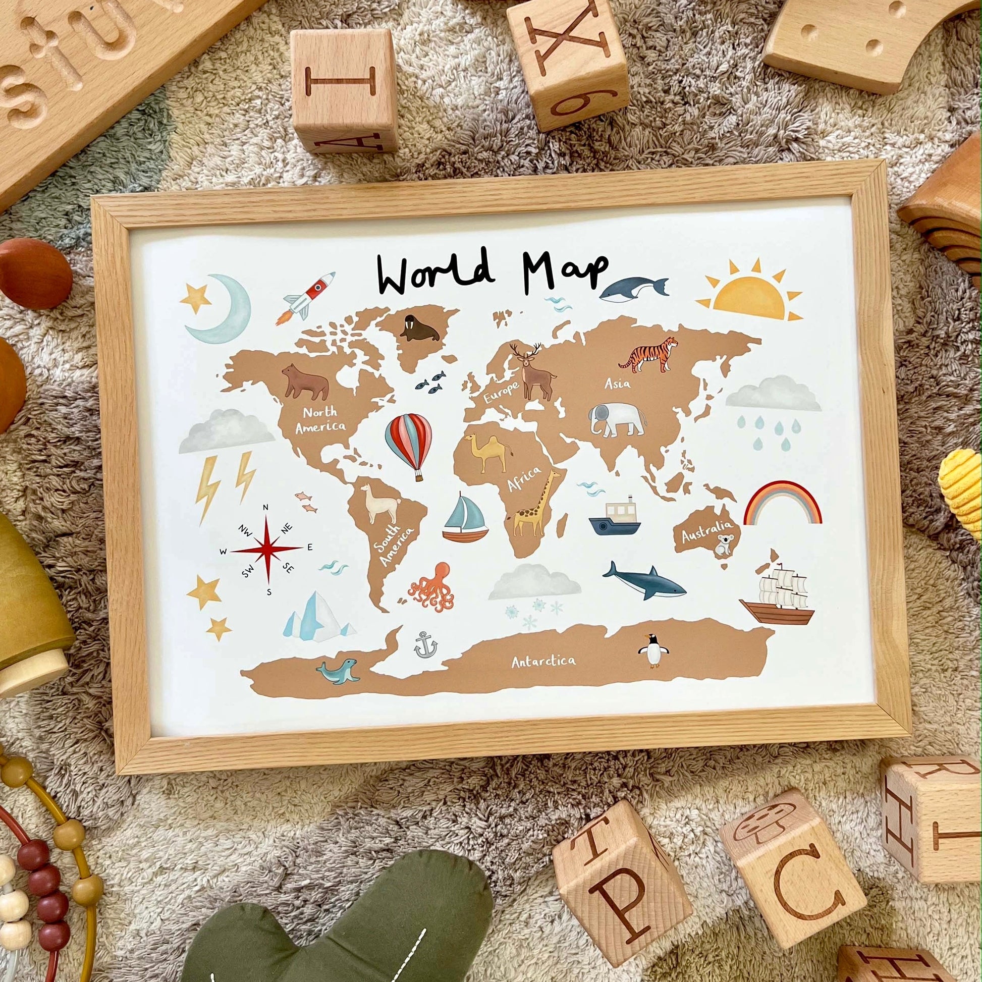 Kid of the Village World Map Art Print - Clay