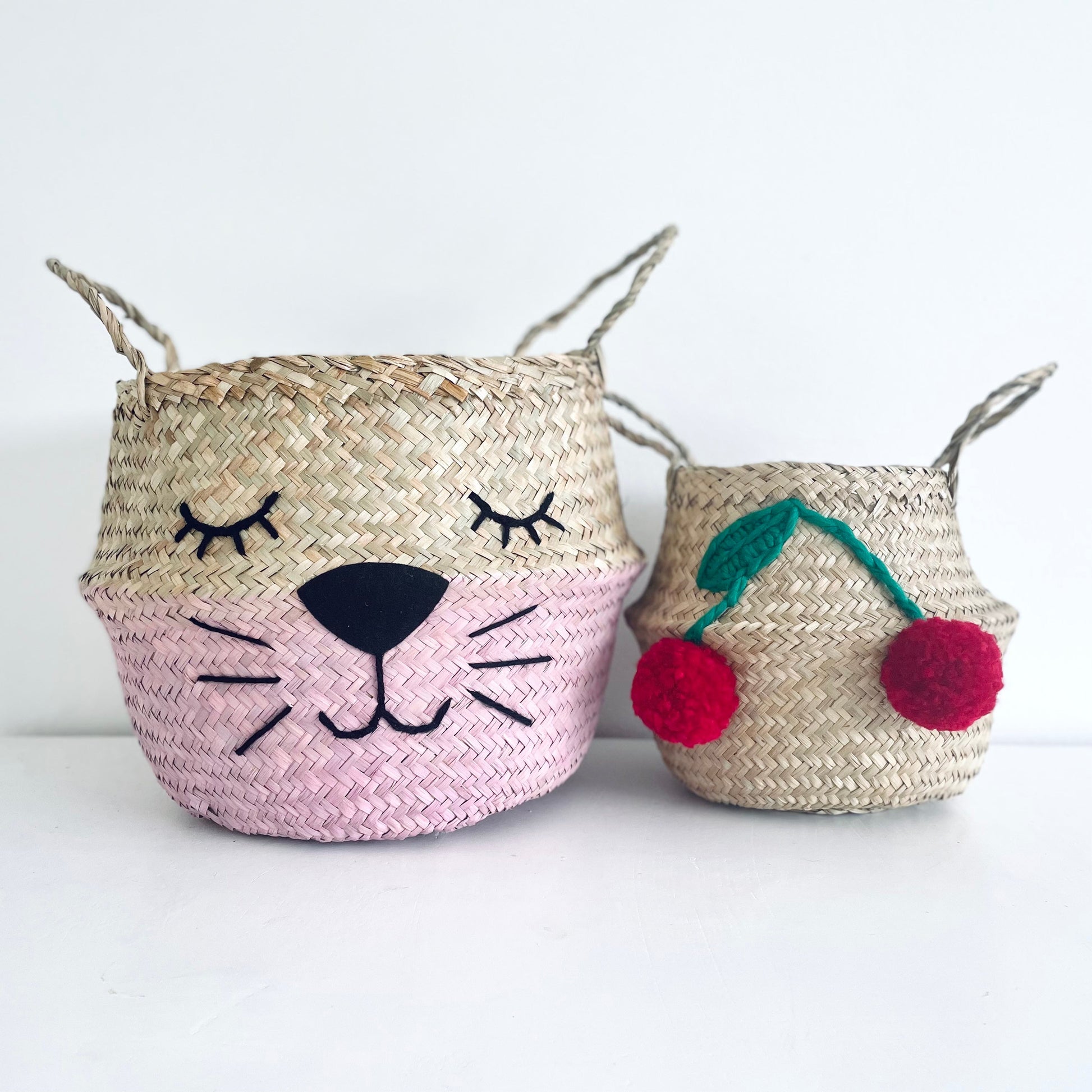 Bellybambino Pink Bottom Eyelash Whiskers Seagrass Basket - Large