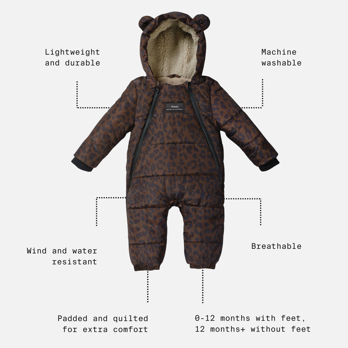 Finnsøn ANDERS Eco Snowsuit - Chocolate Leopard (Footless)