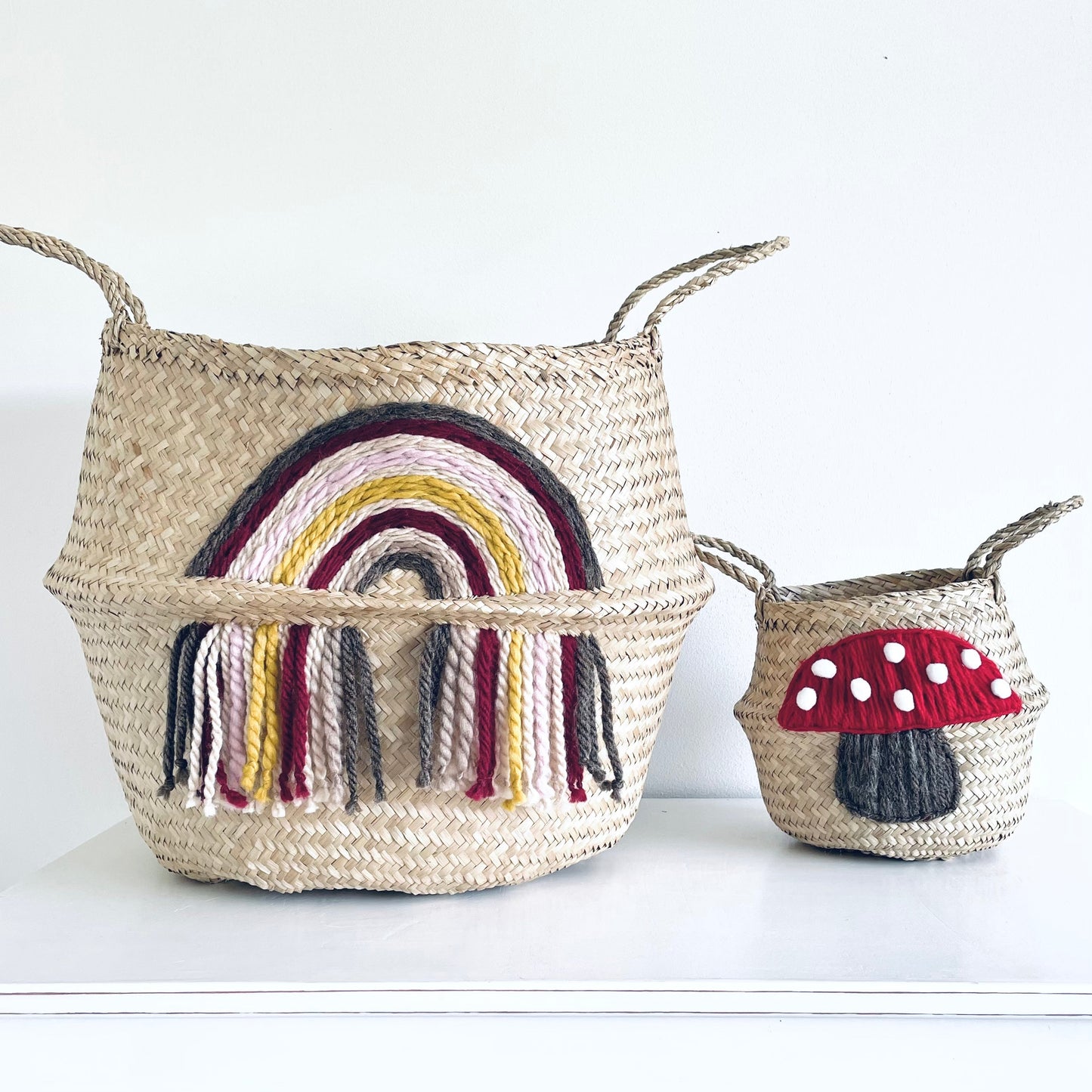 Bellybambino Maroon Tassel Rainbow Seagrass Basket - Extra Large