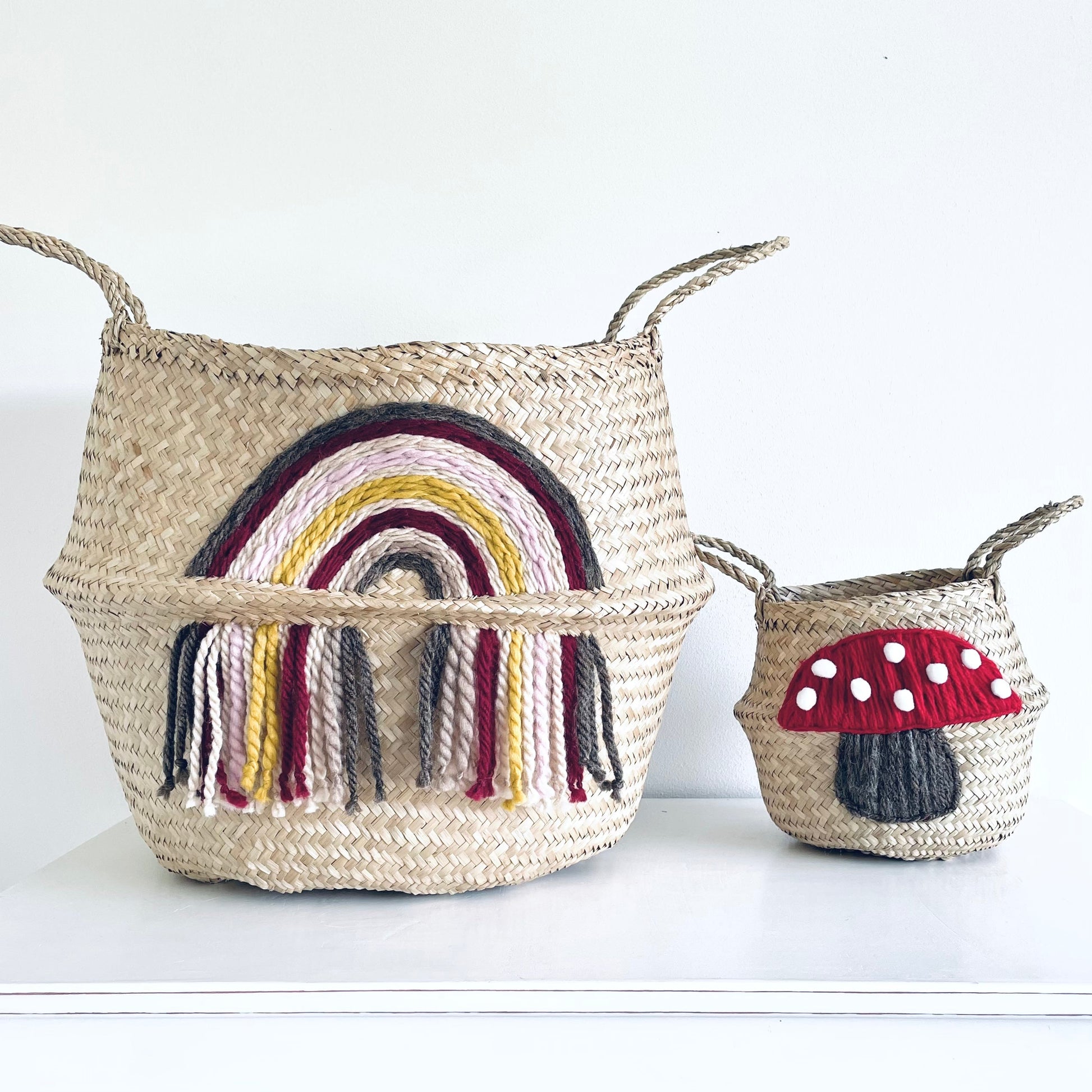 Bellybambino Maroon Tassel Rainbow Seagrass Basket - Extra Large