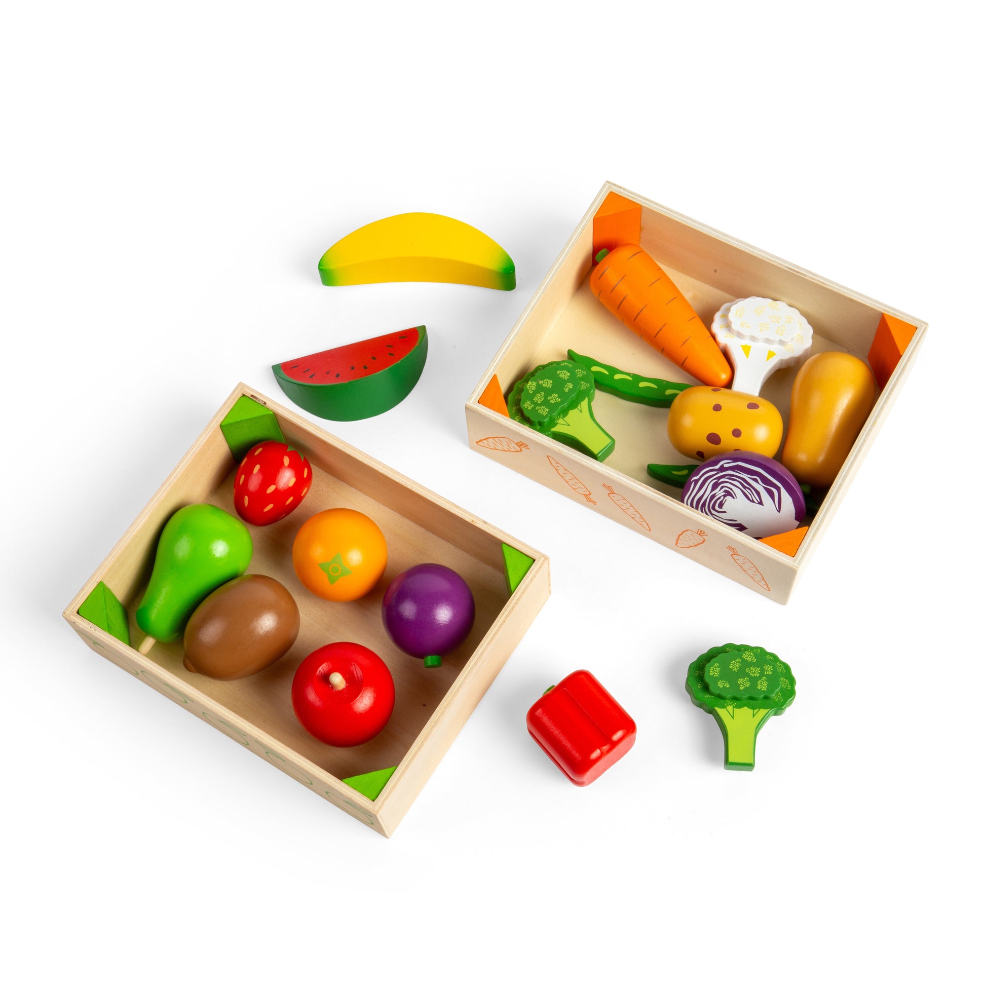 Bigjigs Wooden Fruit & Veg Crate Playset
