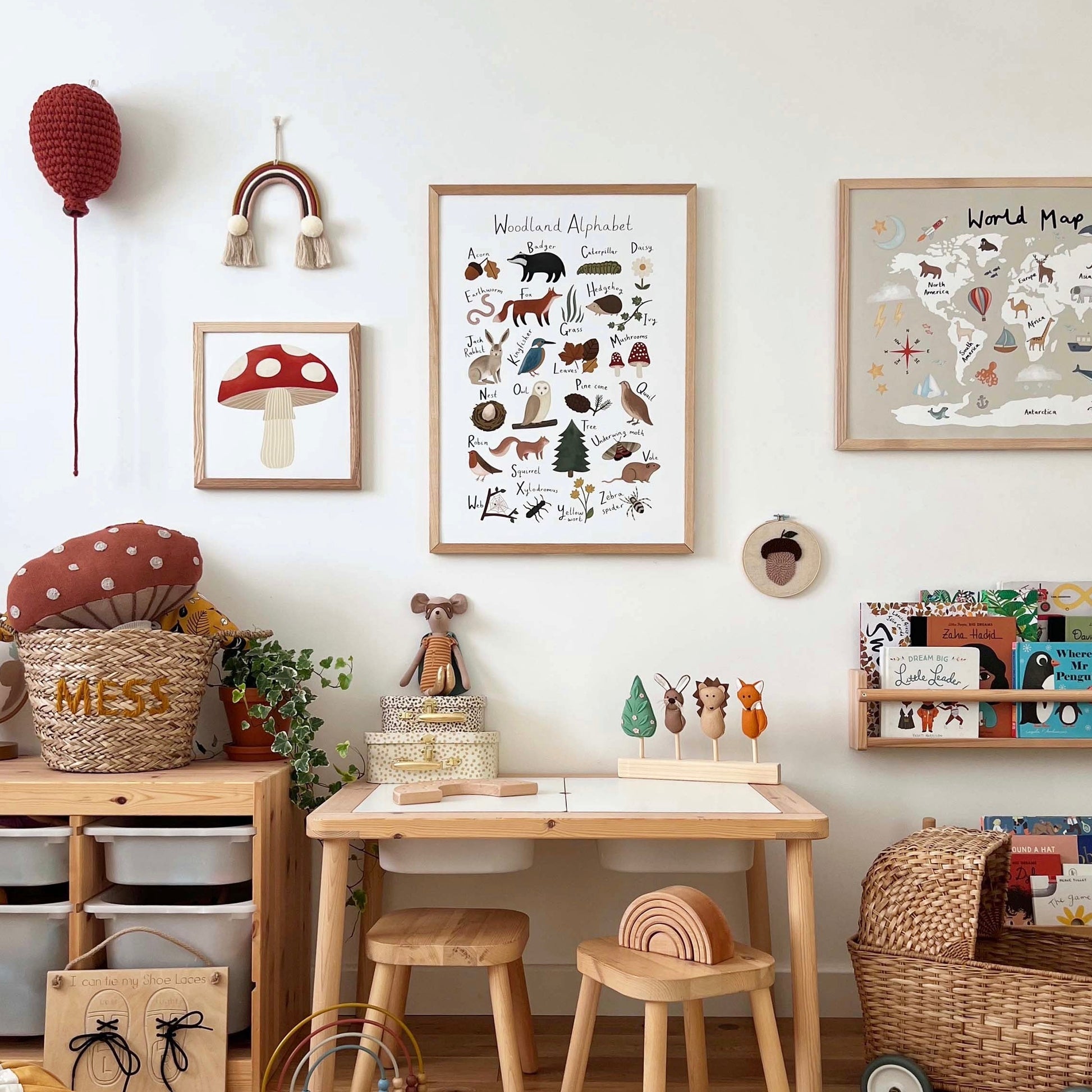 Kid of the Village Woodland Alphabet Art Print - White