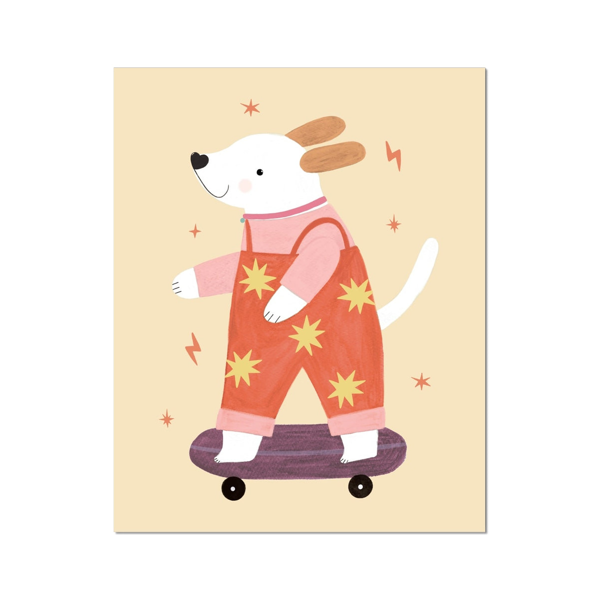 Kid of the Village Skater Pup Art Print - Red