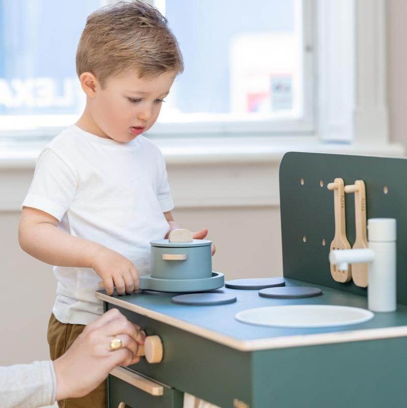 Flexa Wooden Toy Pot & Pan Set - Dusty Green