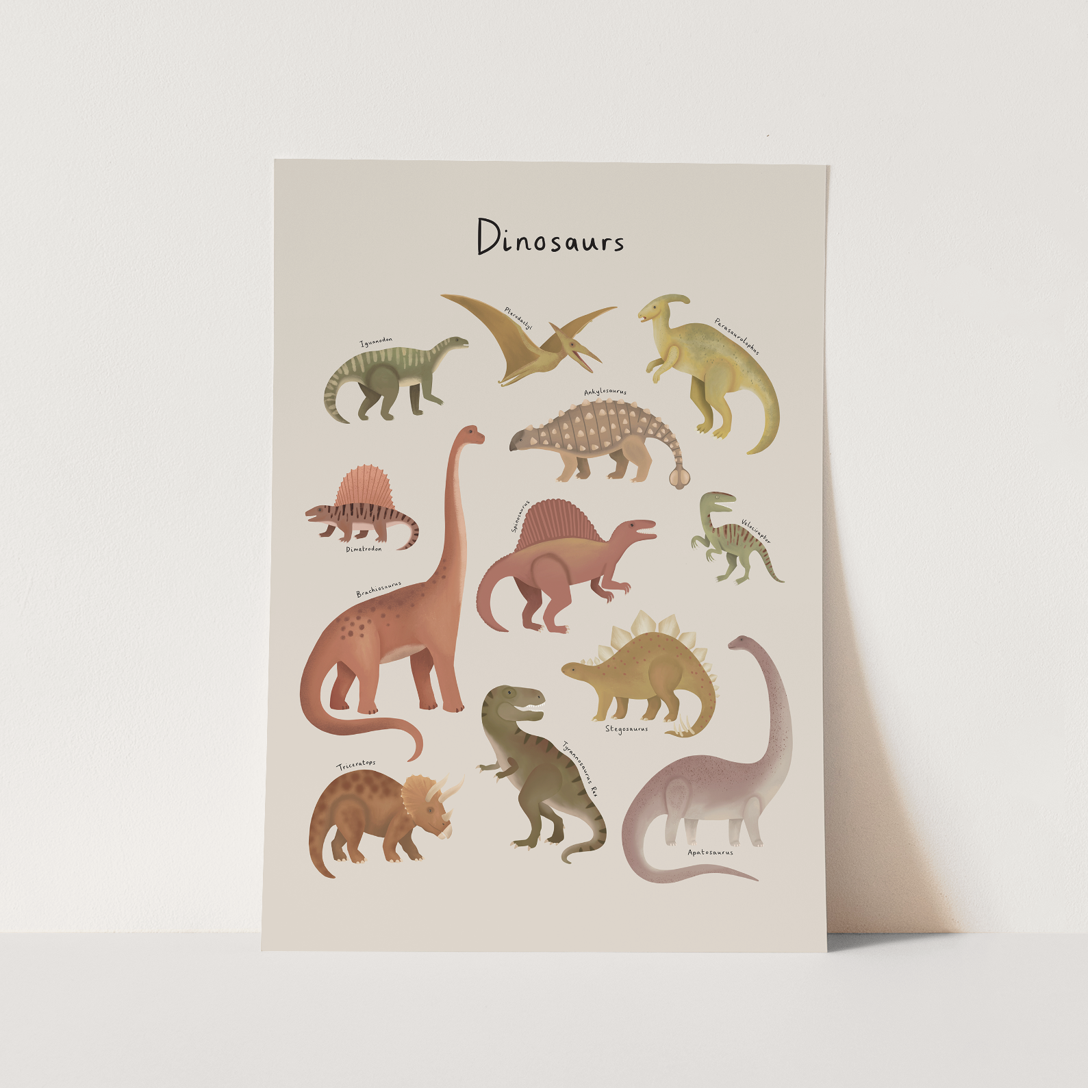 Kid of the Village Dinosaur Chart Art Print - Stone