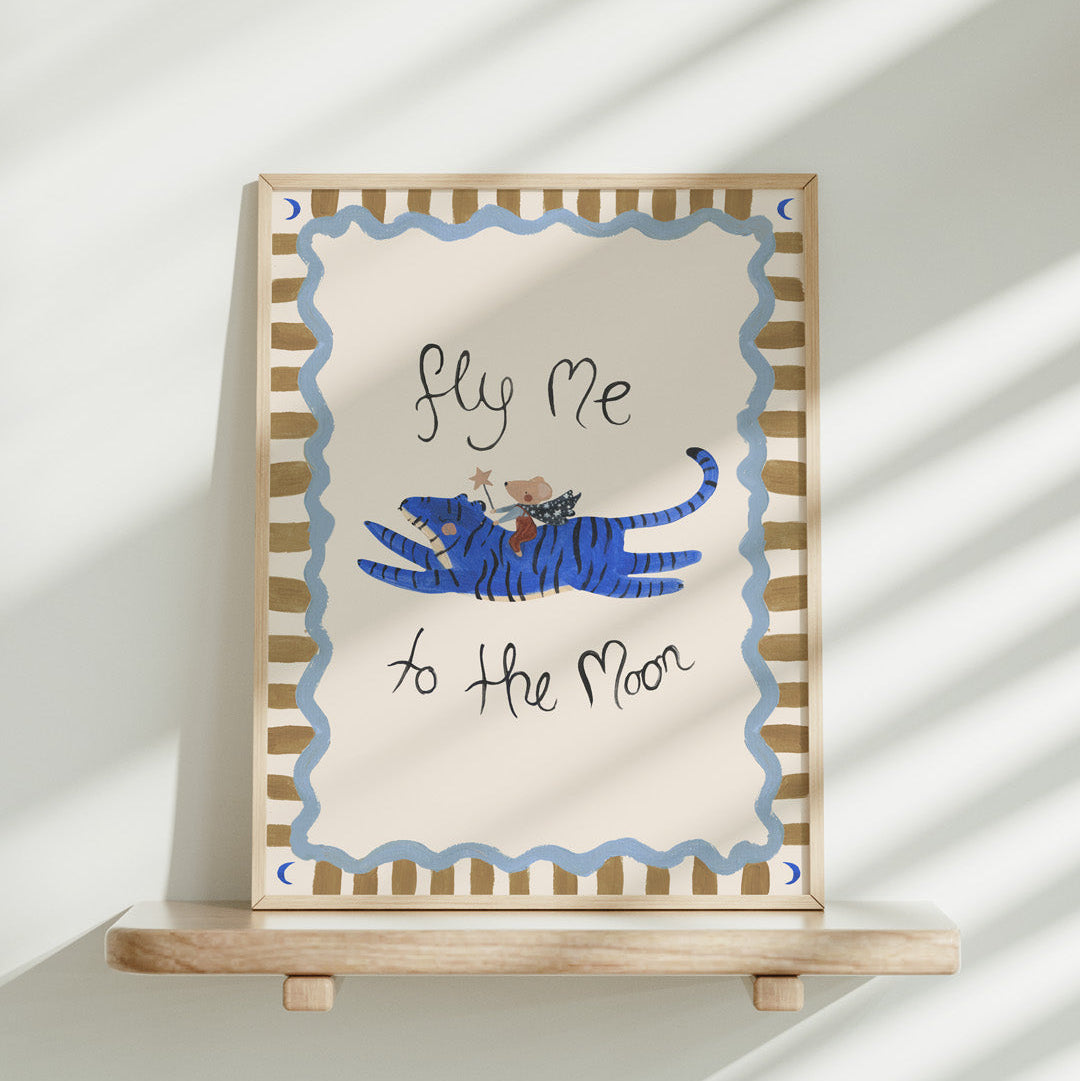 Lion & The Pear Fly Me To The Moon - Mouse & Tiger Art Print